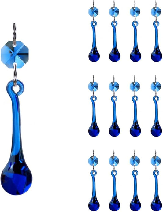12pcs Raindrop Crystal Chandelier Prisms Parts, 53mm Hanging Crystals Beads for Chandeliers, Home Decoration (Mid Blue)-BloomoryGarden