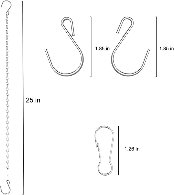 10 Pack 25" SIL Storagehook Silver Hanging Chains with S Hooks for Hanging Bird Feeders Planters Baskets Billboards Lanterns Wind Chimes Ornaments-BloomoryGarden