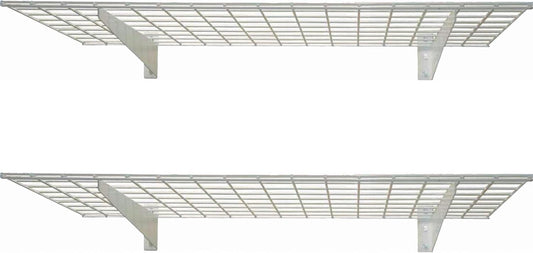 00630 2-Pack Heavy Duty Steel Wall Garage Shelving, 48-Inch X 24-Inch Wall Mounted Shelves for Garage Storage, Low-Profile Brackets, Max Shelf Load 150 Pounds, White Powder Coated Finish-BloomoryGarden