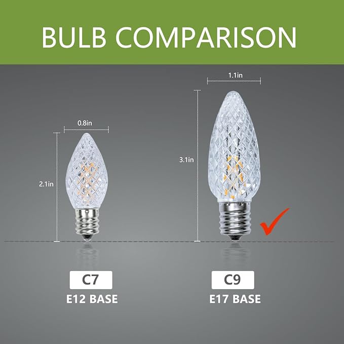 100Pack C9 Christmas LED Light Bulbs, Strawberry Replacement Bulb 2200K Warm White Shatterproof & Waterproof Outdoor String Light Bulbs, E17 Candelabra Base Edison Bulbs for Holiday Decoration-BloomoryGarden