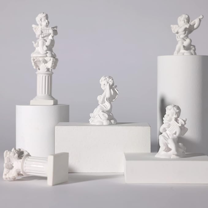 LIYAOLI 4pcs 2.7'' Cherub Decor & 2pcs Roman Decorative Columns Props Shooting,Little Angel Statues for Home Decor Adorable Music Small Angel Figurines-BloomoryGarden
