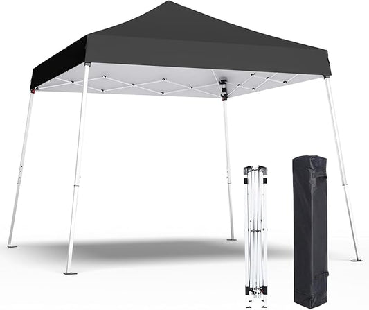 10x10 Pop Up Canopy, 300D Silver Coated Black Fabric Outdoor Gazebo, Beach Tent Slant Legs with Storage Bag,Easy Up Sun Shade Shelter Tents with 8x8 Top Cover for Patio,Party-BloomoryGarden