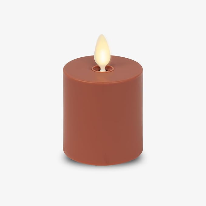 Luminara Outdoor Votive Flameless LED Candle, Baked Clay 2" x 3.2", Moving Flame Battery Operated Timer Remote Ready IPX4 Matte Plastic Finish-BloomoryGarden