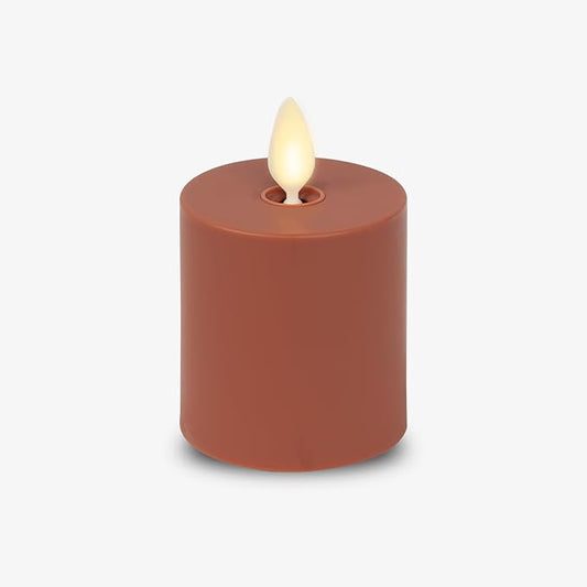 Luminara Outdoor Votive Flameless LED Candle, Baked Clay 2" x 3.2", Moving Flame Battery Operated Timer Remote Ready IPX4 Matte Plastic Finish-BloomoryGarden
