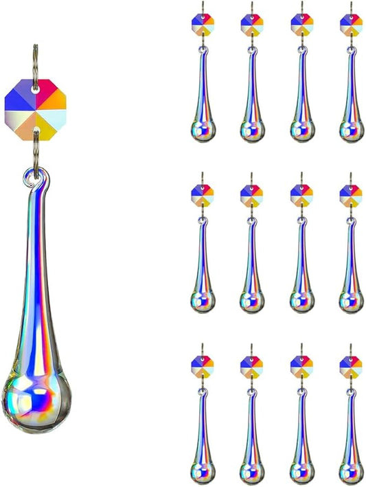 12pcs Raindrop Crystal Chandelier Prisms Parts, Hanging Crystals Beads for Chandeliers, Home Decoration-BloomoryGarden