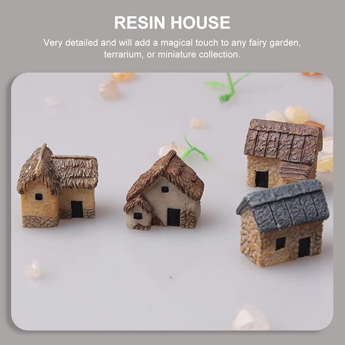 12 Pieces Miniature Fairy Garden Stone House, Resin Moss Fairy Mini Fairy Cottage House, Mini Fairy Stone Cottage Tiny House for Home Decoration Outdoor Décor-BloomoryGarden