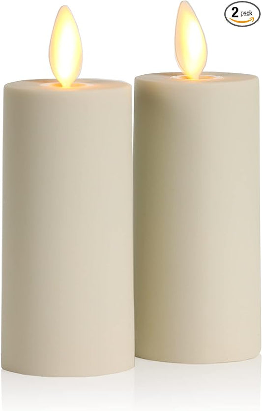 Luminara Outdoor Votive Flameless LED Candle, Set of 2 Ivory 1.5" x 4", Moving Flame Battery Operated Timer Remote Ready IPX4 Matte Plastic Finish-BloomoryGarden