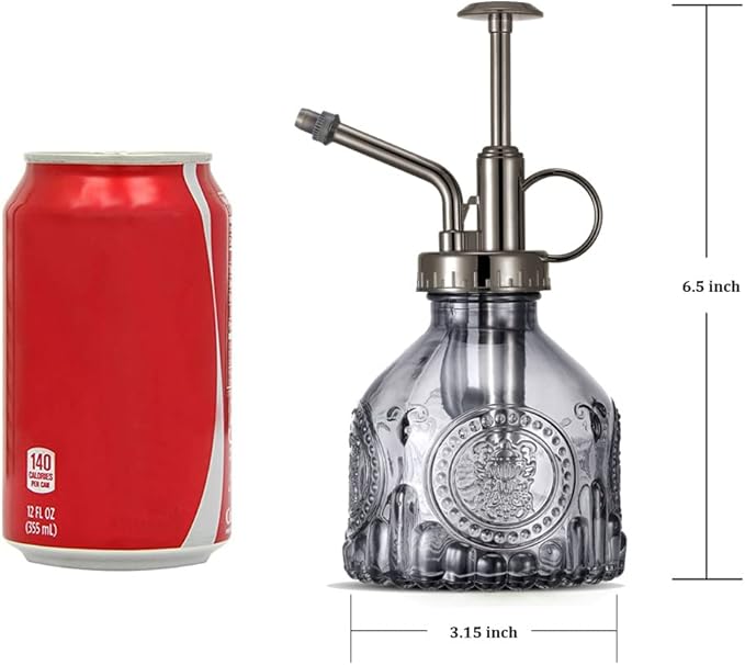 Glass Plant Mister Spray Bottle, Vintage Plant Spritzer, Succulent Spray Bottle with Top Pump, Small Plant Sprayer Mister Glass Watering Can for Indoor Outdoor House Plant - Grey-BloomoryGarden