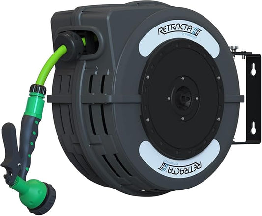 Macnaught C1 Series Retractable Garden Hose Reel, 40 Ft Water Hose Reel Heavy Duty Retractable Hose with Metal 180° Swivel Rotation Bracket for Wall Mount - Gray-BloomoryGarden
