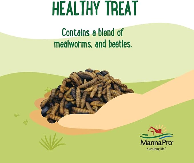 Manna Pro Farmhouse Favorites Beetle Bliss Poultry Treat – Blend of Mealworms and Beetles – All Natural Treat for Chickens, Ducks, Geese, Turkeys, & Guinea Fowl – 45% Protein – 25oz-BloomoryGarden