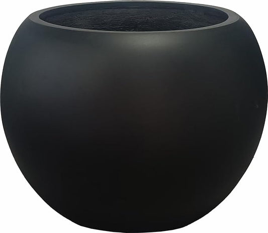 13.5 H x 17" Dia (12" Pot Opening) Round Fiberstone Planter with Drainage Hole, Black, Indoor/Outdoor Large Plant Pot for Home Patio Garden, Ideal for Large Plants-BloomoryGarden