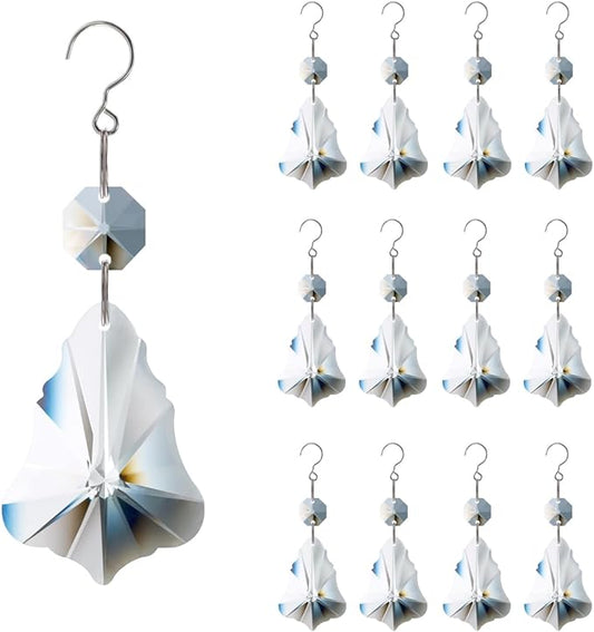 12pcs Crystal Prism Suncatchers, Hanging Crystals Chandelier Replacement for Windows, Christmas Trees Shape Rainbow Maker Home Decoration-BloomoryGarden