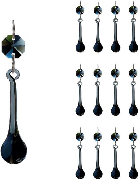 12pcs Raindrop Crystal Chandelier Prisms Parts, 53mm Hanging Crystals Beads for Chandeliers, Home Decoration (Transparent Black)-BloomoryGarden