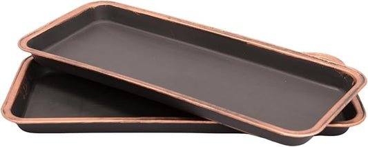 16" Decorative Rectangular Tray/Saucer (2 Pack) Fancy Trim Rustic/French Country Look, Planter Base for Indoor/Outdoor Decor Use. Long Lasting, Reusable Light Weight (16 inches, Copper)-BloomoryGarden
