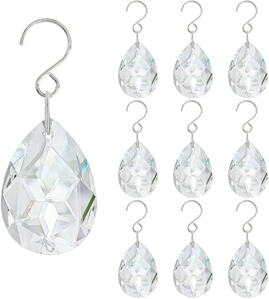 10pcs 38mm Clear Crystal Teardrops Chandelier Parts,Chandelier Crystal Prisms Pendants with Hook,Hanging Crystals for Lamp Window Christmas Tree Decoration Suncatcher-BloomoryGarden