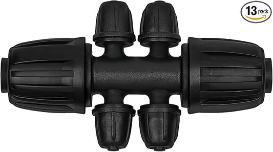 13 Pcs Drip Irrigation Fittings for 1/2 Inch Tubing (1/2" ID x 0.65" OD) to 1/4 Inch Irrigation Tubing, Locked Barbed 1/2" to 1/4" Reducing Tee Connector Drip Line Parts-BloomoryGarden
