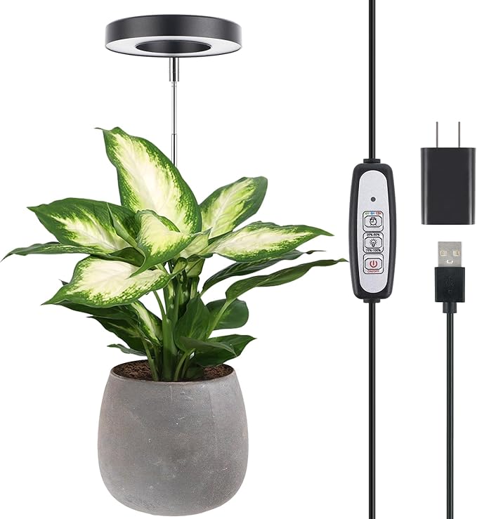 LORDEM Plant Grow Light, Full Spectrum LED Plant Light for Indoor Plants, Growing Lamp with Auto On/Off Timer, 4 Dimmable Brightness, Ideal for Indoor Plants, Black-BloomoryGarden