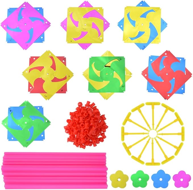100pcs Plastic Rainbow Pinwheel,Windmill Party Pinwheels DIY Pinwheels Set for Kids Toy Garden Lawn Party Decor (100)-BloomoryGarden
