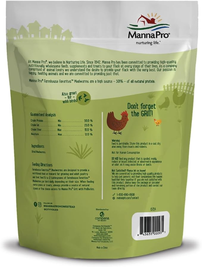 Manna Pro Mealworms Poultry Treat - High Protein, 100% Natural, 10oz-BloomoryGarden