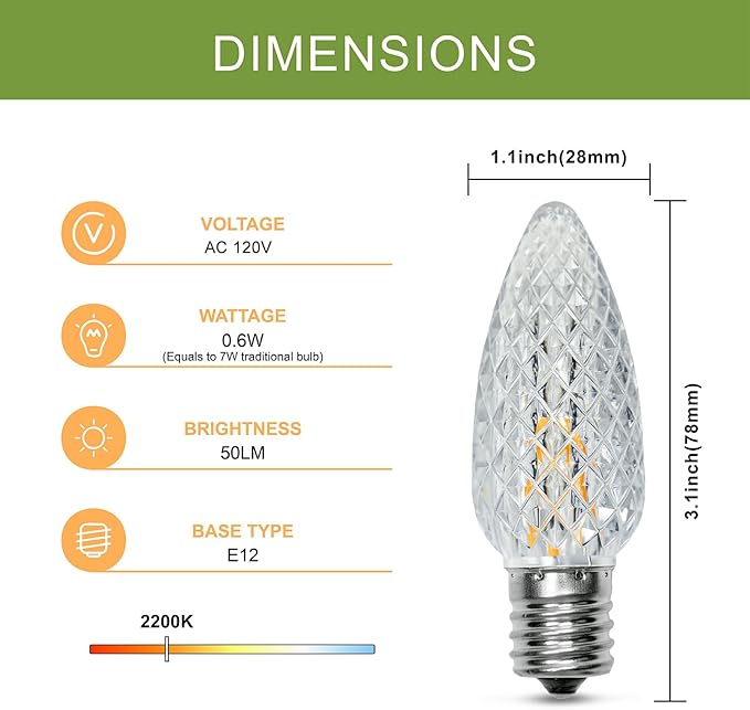 100Pack C9 Christmas LED Light Bulbs, Strawberry Replacement Bulb 2200K Warm White Shatterproof & Waterproof Outdoor String Light Bulbs, E17 Candelabra Base Edison Bulbs for Holiday Decoration-BloomoryGarden