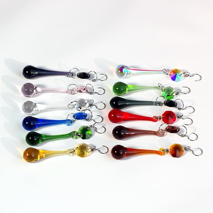 12pcs Raindrop Crystal Chandelier Prisms Parts, Colored 53mm Hanging Crystals Beads for Window, Home Decoration (Multi Color)-BloomoryGarden