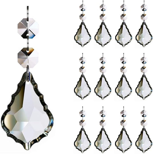 12pcs Maple Leaf Crystal Chandelier Prism Pendant Parts, 63mm Hanging Crystals Beads for Chandelier Wedding Decoration Clear-BloomoryGarden