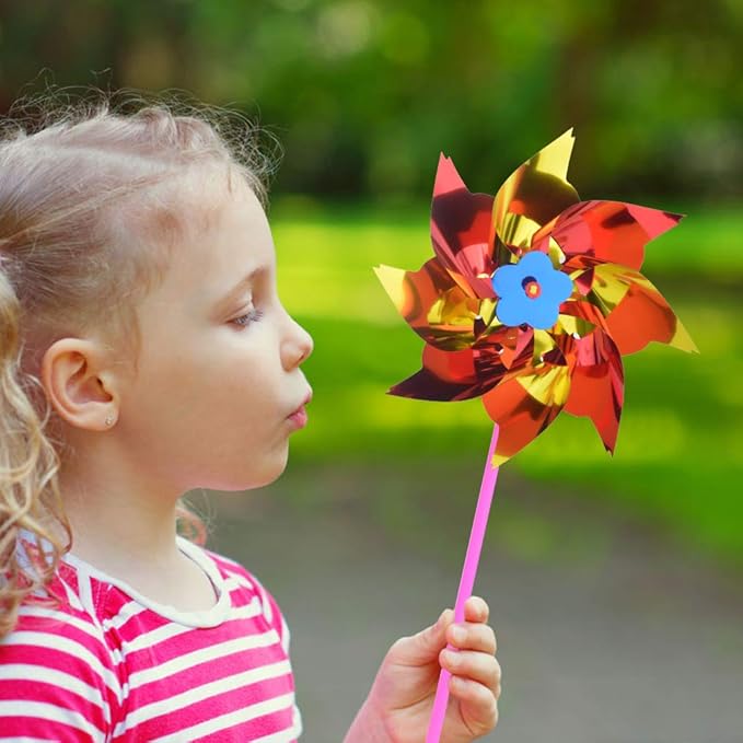 100pcs Plastic Rainbow Pinwheel,Windmill Party Pinwheels DIY Pinwheels Set for Kids Toy Garden Lawn Party Decor (100)-BloomoryGarden