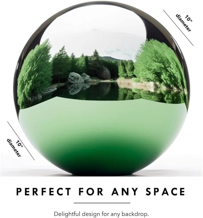 10 Inch Stainless Steel Gazing Globe,v2croft Hollow Ball Mirrored Surface Polished Shiny Sphere,Garden Stainless Steel Gazing Ball for Outdoor Lawn Pond Yard Ornament(Green)-BloomoryGarden