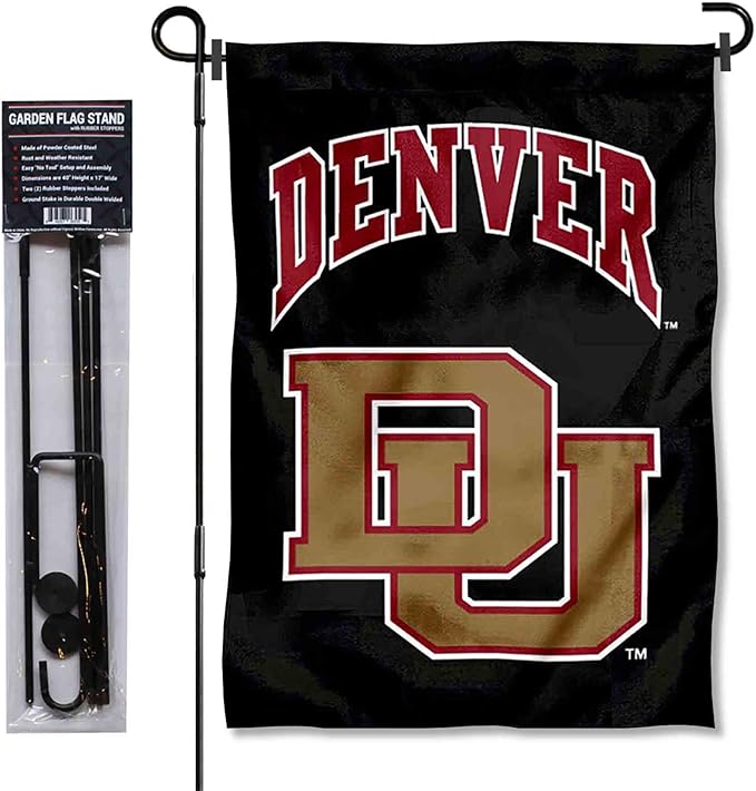College Flags & Banners Co. Denver Pioneers Garden Flag with Pole Stand Holder-BloomoryGarden