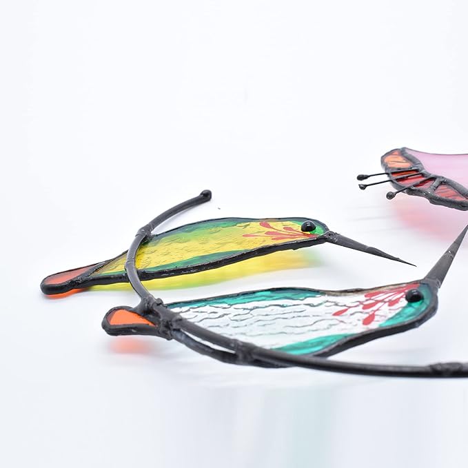 Lolitarcrafts Hummingbird with Flower Stained Glass Suncatcher Bird Stained Glass Window Hangings Hummingbird Gift for Home Decor (Green 1 Pair)-BloomoryGarden