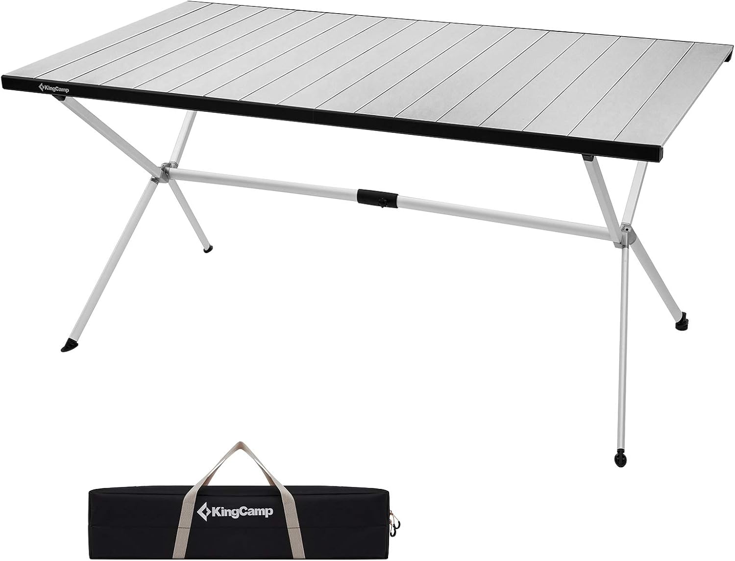 KingCamp Folding Camping Table Aluminum Roll Up Table Oversized Large Camp Table Stable Portable Outdoor Folding Table for Picnic Camping Barbecue Backyard Party,57.4''×31.4''4-6 Person,Support 176lbs-BloomoryGarden