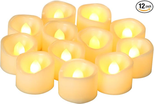 12 Pack Battery Operated Flameless LED Votive Tealight Candles Realistic Flickering Electric Tea Lights Set Bulk Halloween Pumpkin Jack O Lantern Party Wedding Decorations Centerpieces Batteries Incl.-BloomoryGarden