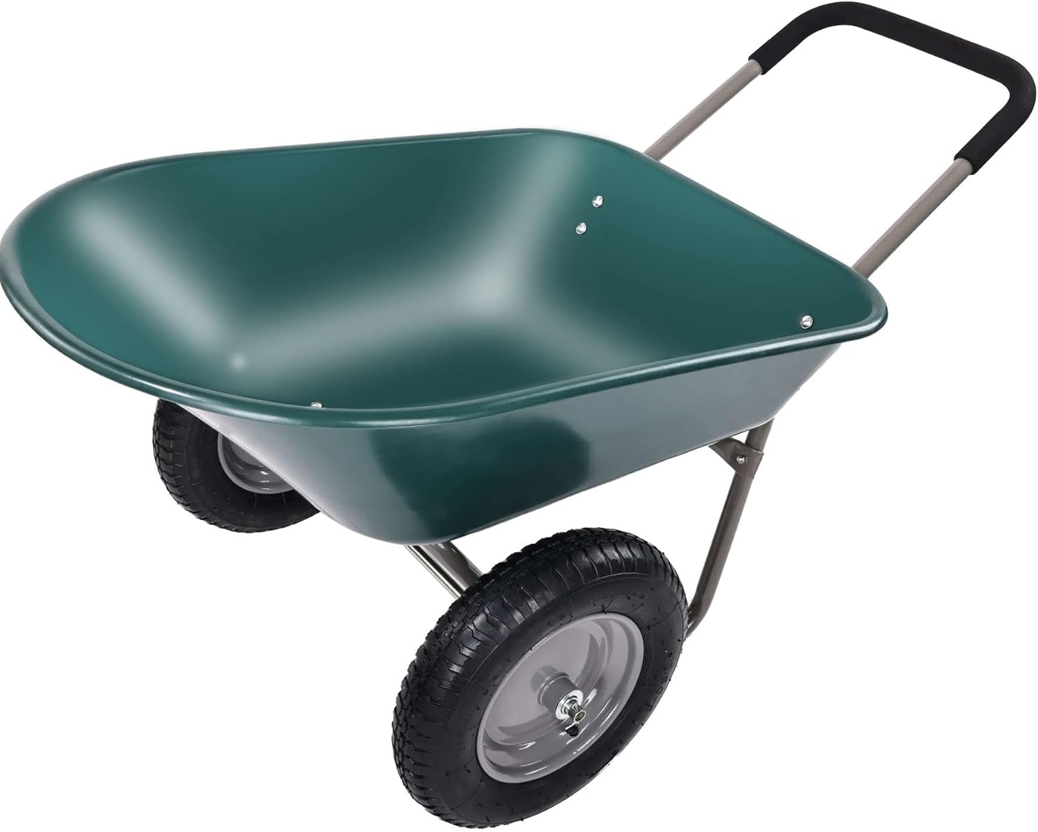 Wheelbarrow Garden Cart, Heavy Duty Home Utility, Dual-Wheel Home Garden Yard Utility Wheelbarrow Cart with Built-in Stand, Green-BloomoryGarden