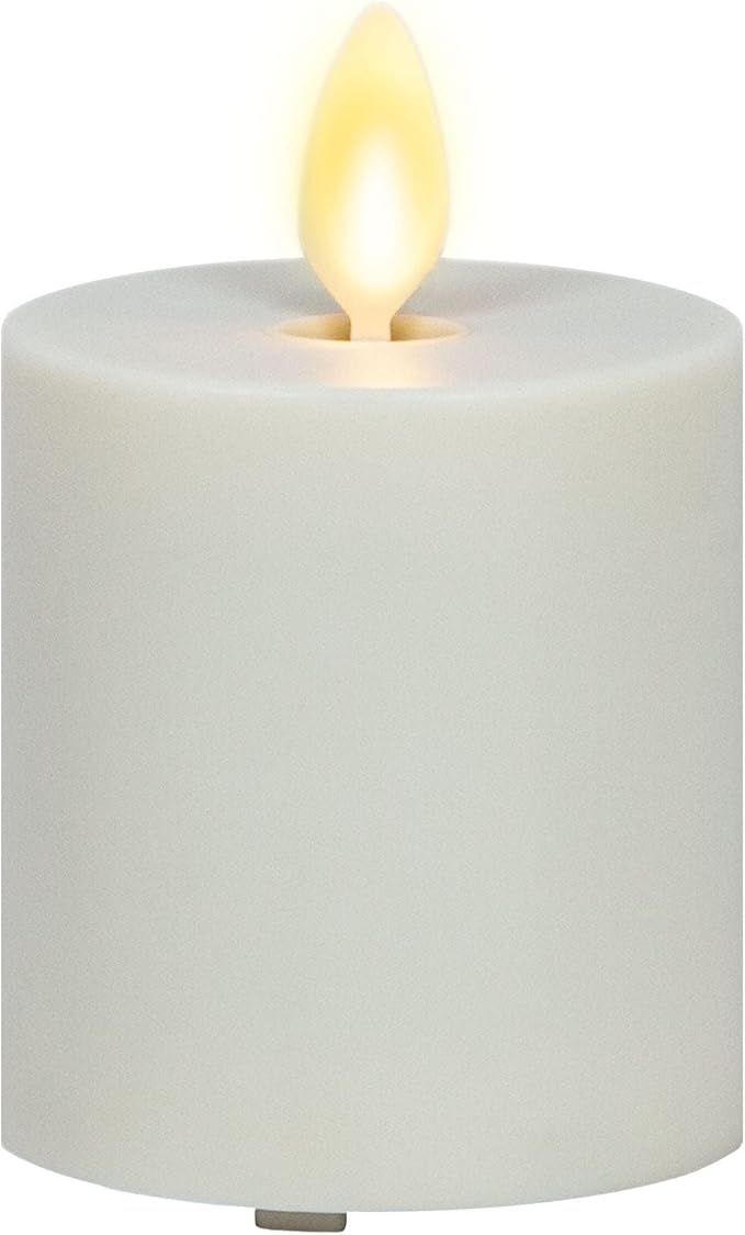 Luminara Outdoor Votive Flameless LED Candle, Pearl Ivory 2" x 3.2", Moving Flame Battery Operated Timer Remote Ready IPX4 Matte Plastic Finish-BloomoryGarden