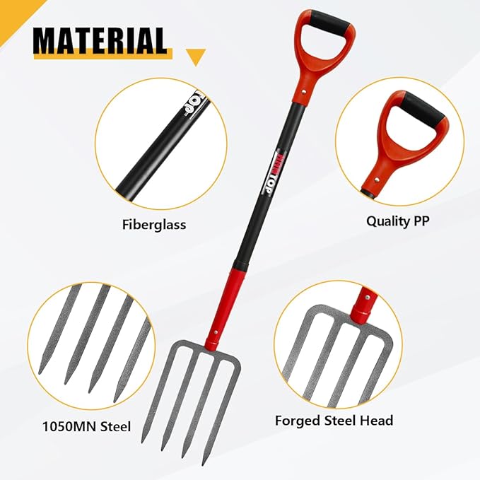 4-Tine Pitch Fork Garden Digging Fork Spading Fork Heavy Duty Pitchfork for Gardening Potato Fork, 43 inches-BloomoryGarden