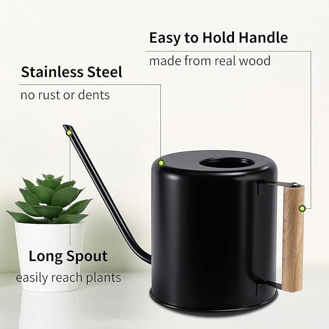 1.5 Liter Black Watering Can for Indoor Plants, House Plants, Flower Watering, Outdoor Plants - Small Metal Watering Can with Long Spout-BloomoryGarden