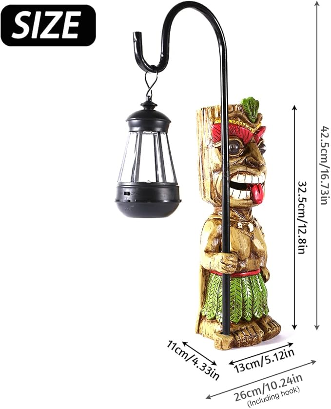 16.7" H Tiki Decor Garden Statue,Large Lantern Tiki Figurine with Solar Lights,Hawaiian Tiki Man Outdoor Patio Yard Lawn Bar Party Beach Pool Pond Halloween Christmas Decoration Ornament Gifts-BloomoryGarden