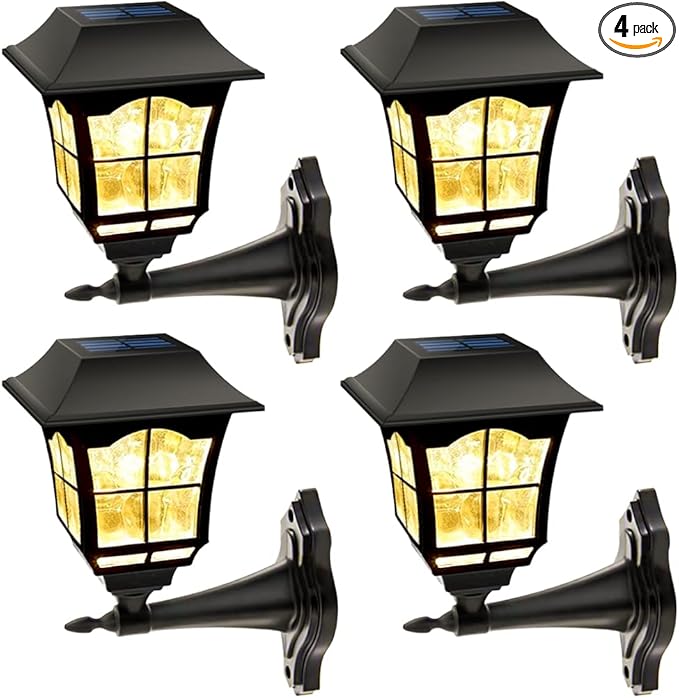 MAGGIFT 4 Pack Solar Wall Lantern Outdoor Playhouse Lights Waterproof 15 Lumens Solar Wall Sconce Light Fixture with Wall Mount Kit for Storage Shed Fence Garden Decor-BloomoryGarden