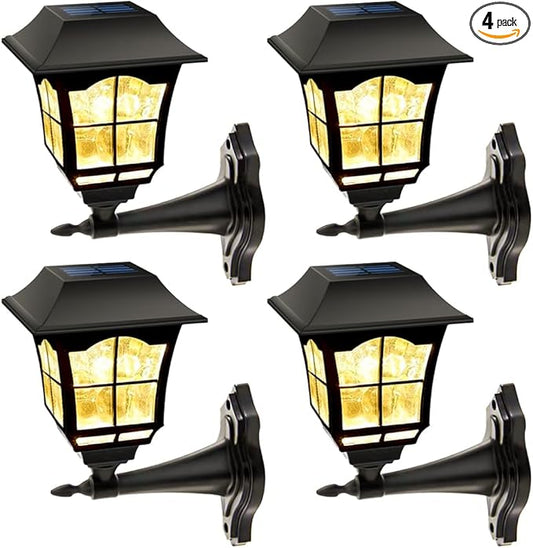MAGGIFT 4 Pack Solar Wall Lantern Outdoor Playhouse Lights Waterproof 15 Lumens Solar Wall Sconce Light Fixture with Wall Mount Kit for Storage Shed Fence Garden Decor-BloomoryGarden
