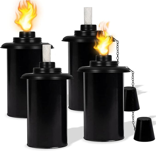 12oz Torch Replacement Canisters - 4 Pack Bamboo Torch Fuel Canister Torches Cans With Wicks and Covers, Refillable Metal Tabletop Lantern For Garden, Patio, Luau Party-BloomoryGarden