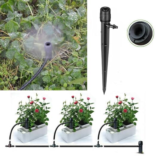 Lxcom Lighting Irrigation Drippers Drip Emitters Micro Spray Adjustable 360 Degree Full Circle Pattern Water Flow Irrigation Drippers Drip System Parts Drip Irrigation, 50 Pack(Black)-BloomoryGarden