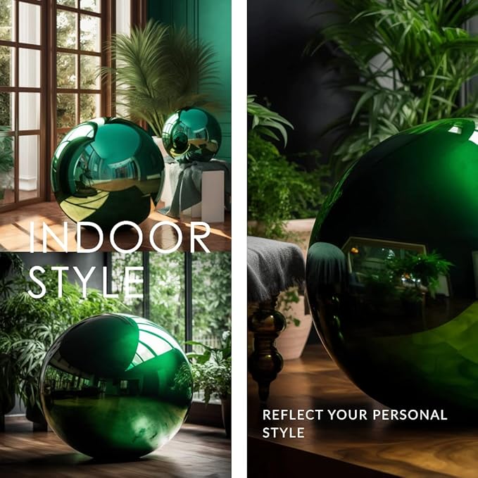 10 Inch Stainless Steel Gazing Globe,v2croft Hollow Ball Mirrored Surface Polished Shiny Sphere,Garden Stainless Steel Gazing Ball for Outdoor Lawn Pond Yard Ornament(Green)-BloomoryGarden