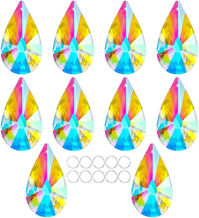 10 Pack Colorful Crystal Prisms Suncatcher,Sun Shine Catcher Rainbow Pendants,Crystals Prisms for Windows,Glass Hanging Decor for Home Garden Wedding DIY Ornament-BloomoryGarden