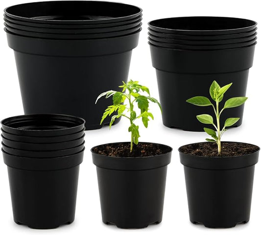 15 Pack 4/6/8 Inch Plant Nursery Pots, Thickened Plastic Pots for Plants with Drainage Holes, Sturdy Seedling Pots, Seed Starting Pots, Flower Pots for Indoor Outdoor Plants, Black-BloomoryGarden