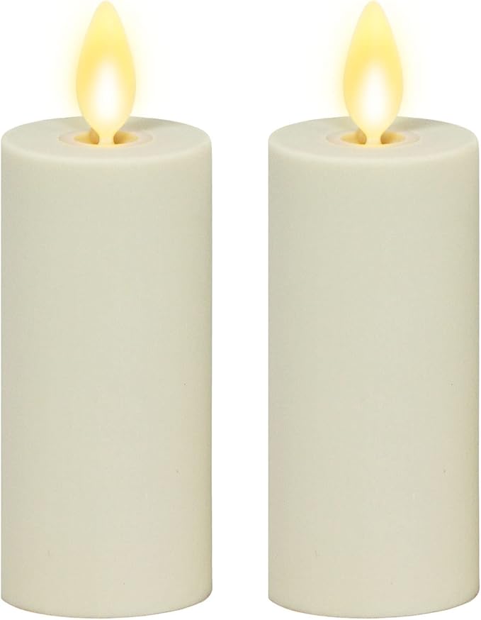 Luminara Outdoor Votive Flameless LED Candle, Set of 2 Ivory 1.5" x 4", Moving Flame Battery Operated Timer Remote Ready IPX4 Matte Plastic Finish-BloomoryGarden