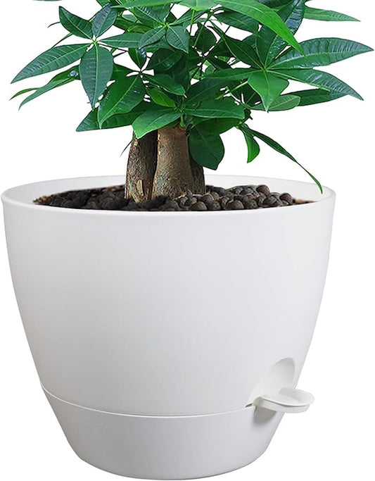 12inch Self Watering Pots, Plastic Planters with Mesh Drainage Holes and Deep Reservoir for Indoor Outdoor Garden Plants and Flowers, White-BloomoryGarden