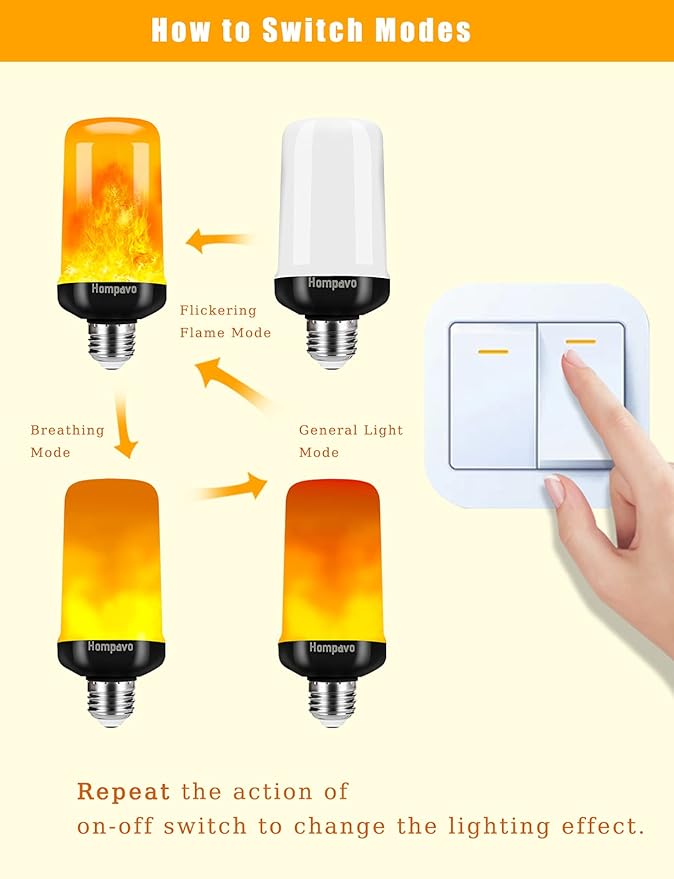 Hompavo 【Upgraded】 LED Flame Light Bulbs, 4 Modes Flickering Light Bulbs with Upside Down Effect, E26/E27 Flame Bulb for Halloween, Christmas, Party, Indoor and Outdoor Home Decoration (4 Pack)