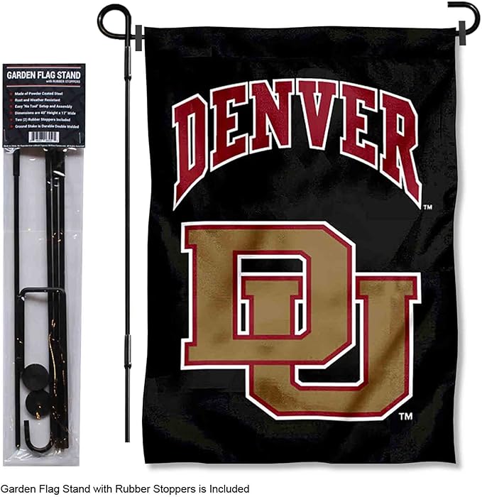 College Flags & Banners Co. Denver Pioneers Garden Flag with Pole Stand Holder-BloomoryGarden