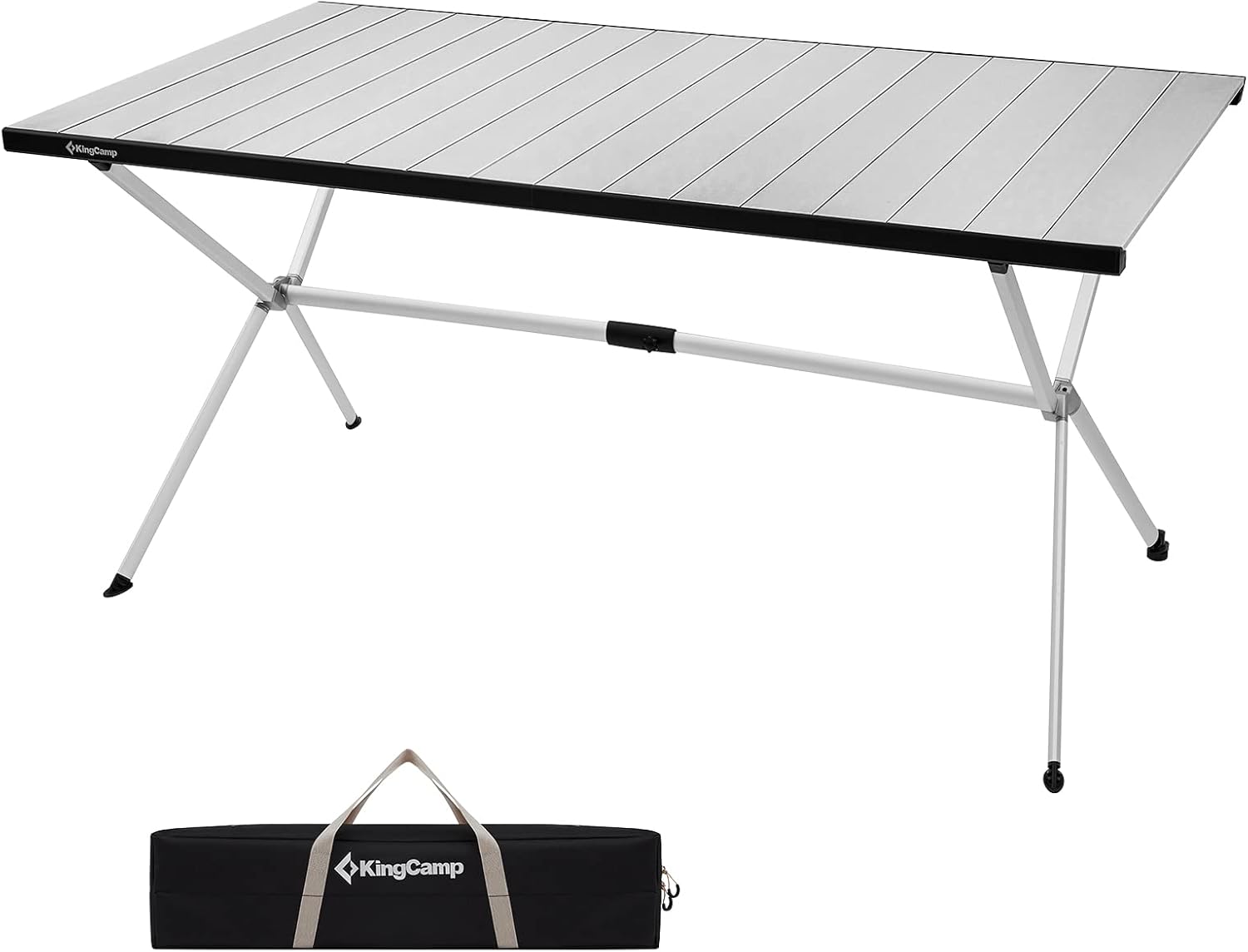 KingCamp Camping Table Roll up Aluminum Folding Table Lightweight Large Portable Foldable Camp Table for Picnic Camping Barbecue Backyard Beach Tailgate Indoor Outdoor, 4-6 Person, Support 176lbs-BloomoryGarden