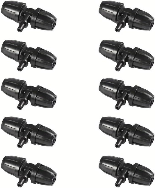 10PCS 5/16 Inch Irrigation Fittings For (5/16" ID X0.43-0.47" OD) Tubing- 1/4 inch Irrigation Tubing, Anti-Drop Locked Barbed Reducing Tee For Drip Hose (BLACK)-BloomoryGarden